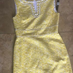Tahari Yellow and White Sleeveless Dress